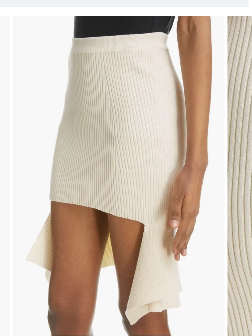 Givenchy Ivory Asymmetric Cut-Out Ribbed Mini Skirt Sz S-M